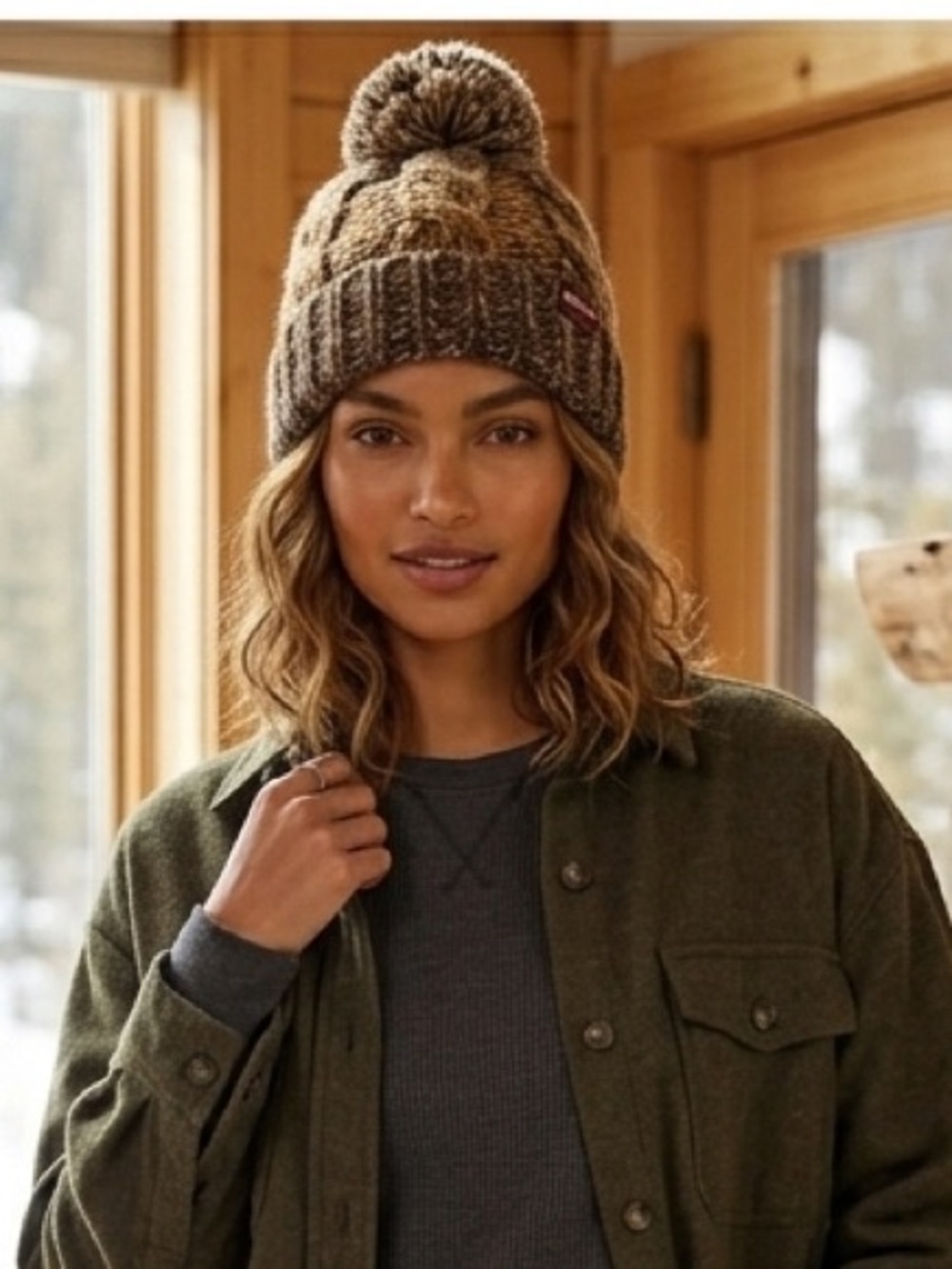 GELSO BIANCO Italy Chunky Knit Pom Beanie | Hat Earth Tones Wool Blend